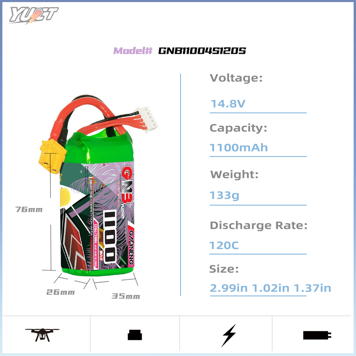 YUCT GNB 6S LiPo Battery 22.2V – Drone Battery 4S recenzja i cena